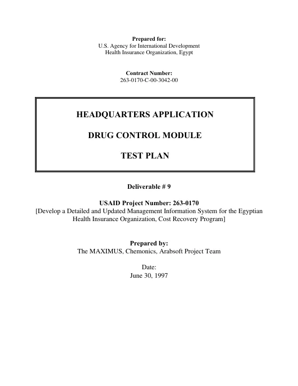 Headquarters application drug control module : test plan