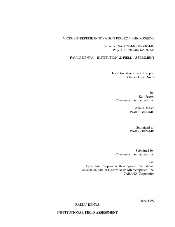 Faulu Kenya : institutional field assessment