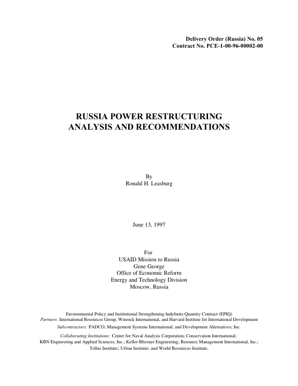 Russia power restructuring : analysis and recommendations