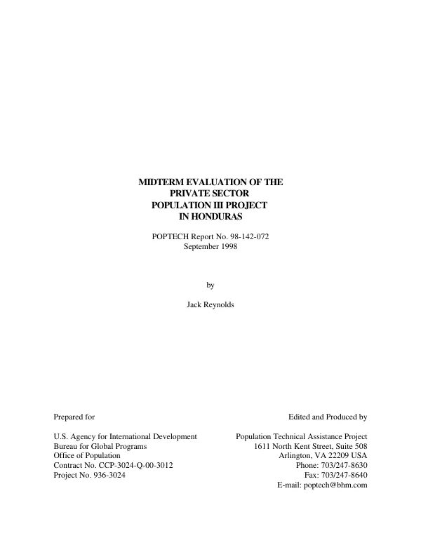 Midterm evaluation of the private sector population III project in Honduras