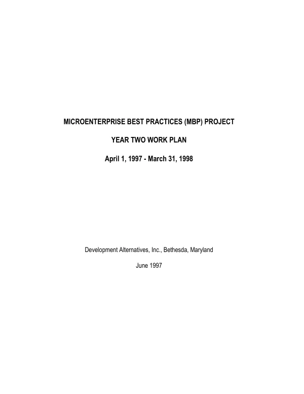 Microenterprise best practices (MBP) project : year two work plan, April 1, 1997-March 31, 1998