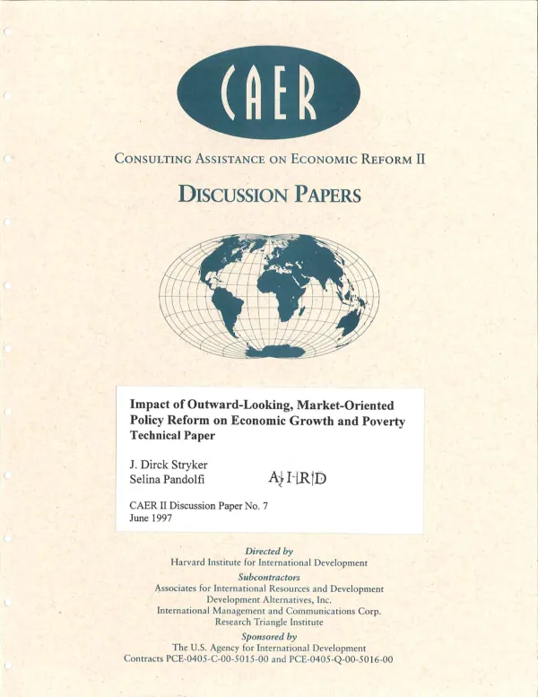 Impact of outward-looking, market-oriented policy reform on economic growth and poverty : technical paper
