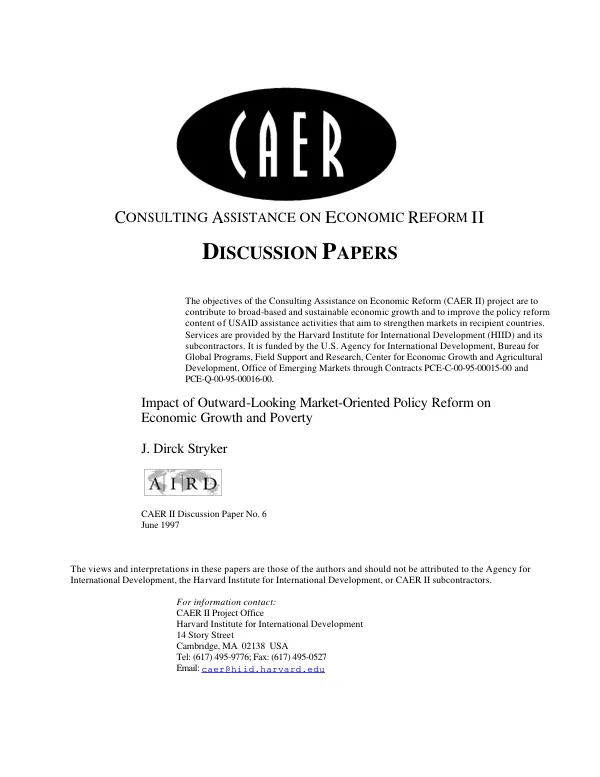 Impact of outward-looking, market-oriented policy reform on economic growth and poverty : presentation paper