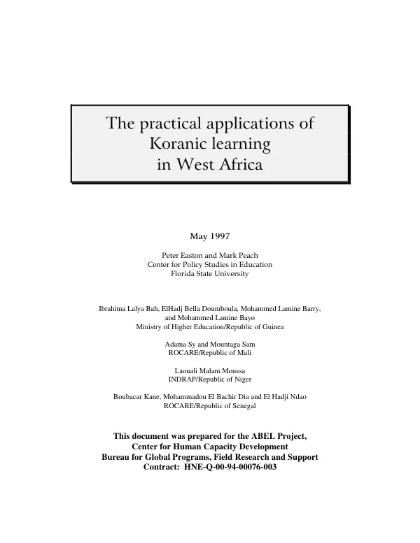 Practical applications of Koranic learning in West Africa