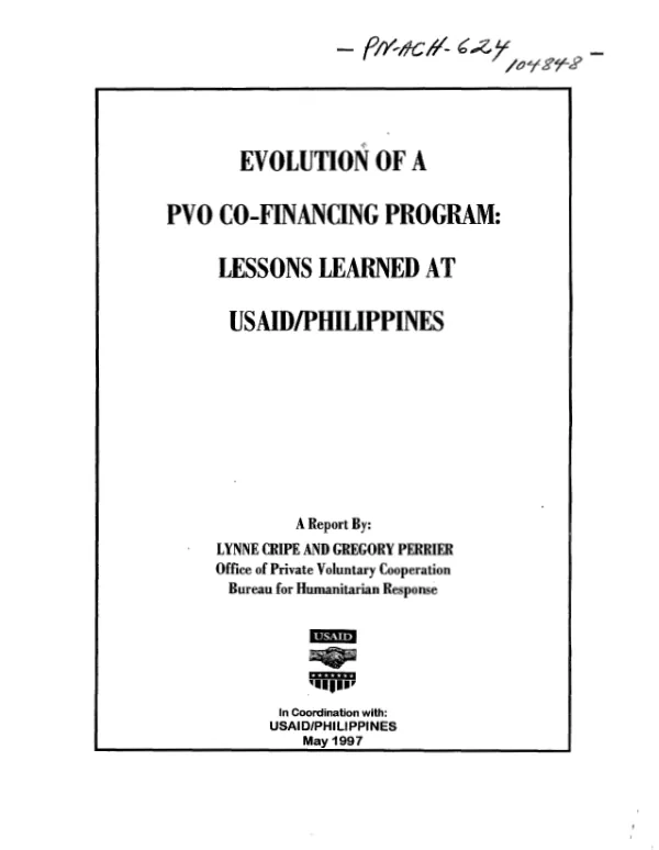 Evolution of a PVO co-financing program : lessons learned at USAID/Philippines