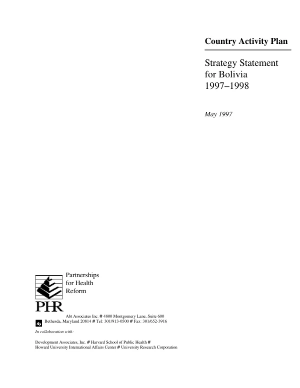 Country activity plan : strategy statement for Bolivia, 1997-1998