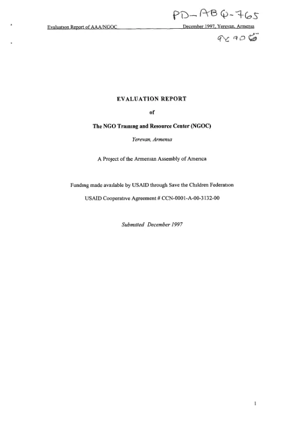 Evaluation report of the NGO Training and Resource Center (NGOC), Yerevan, Armenia : a project of the Armenian Assembly of America [AAA]