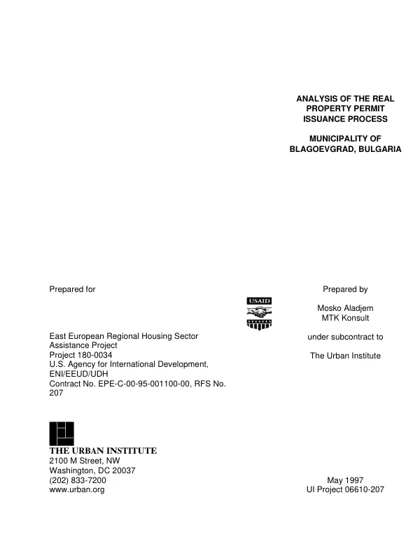 Analysis of the real property permit issuance process : municipality of Blagoevgrad, Bulgaria