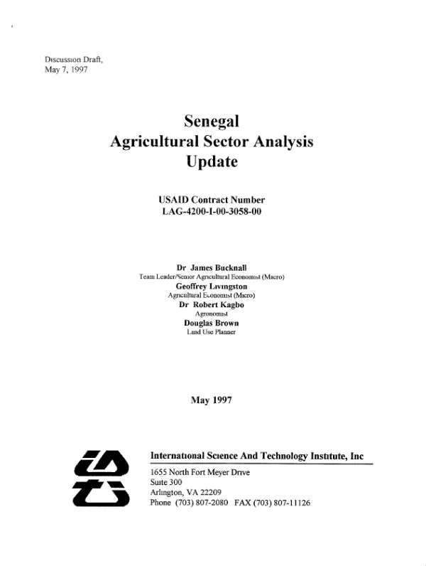 Senegal agricultural sector analysis update