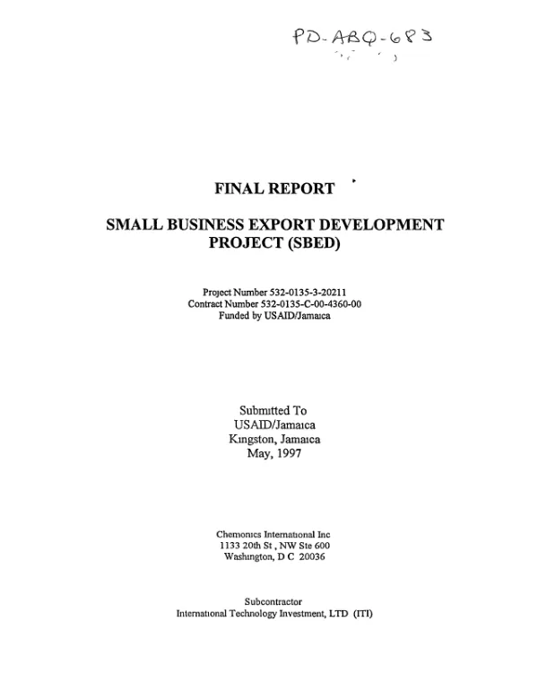 Final report : small business export development project (SBED)