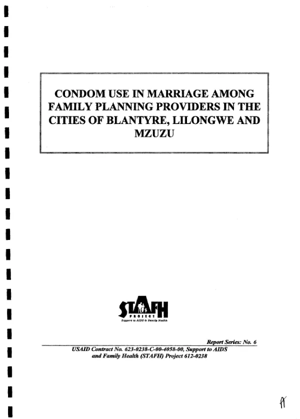 Condom use in marriage among family planning providers in the cities of Blantyre, Lilongwe and Mzuzu