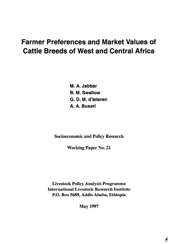 Farmer preferences and market values of cattle breeds of West and Central Africa