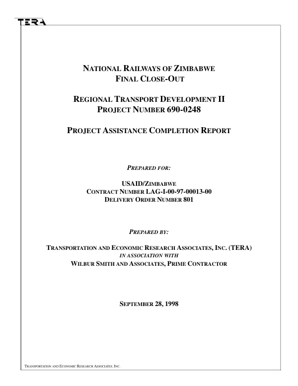 National Railways of Zimbabwe -- final close-out : regional transport development II, project number 690-0248 -- project assistance completion report