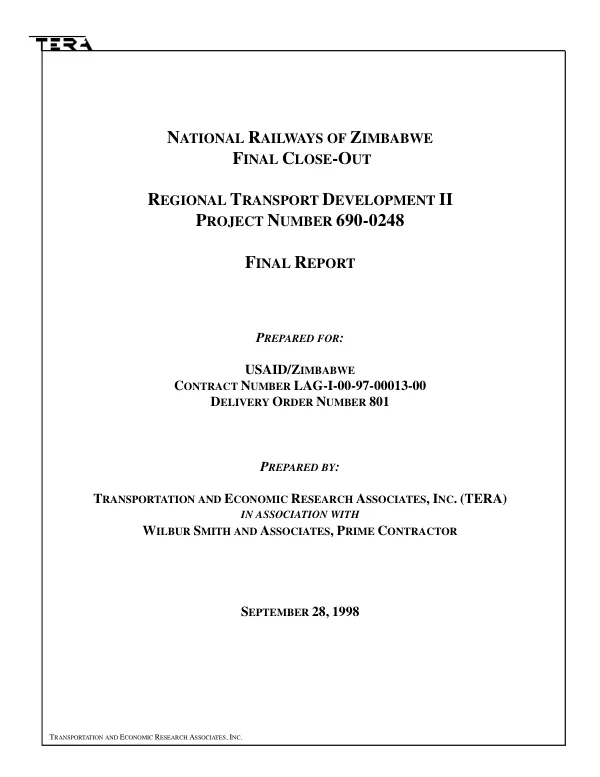 National Railways of Zimbabwe -- final close-out : regional transport development II, project number 690-0248 -- final report