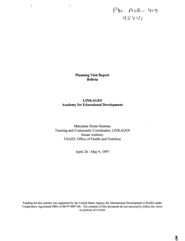 Planning visit report : Bolivia -- LINKAGES