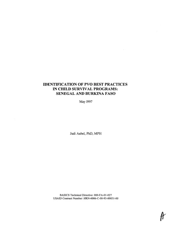 Identification of PVO best practices in child survival programs : Senegal and Burkina Faso