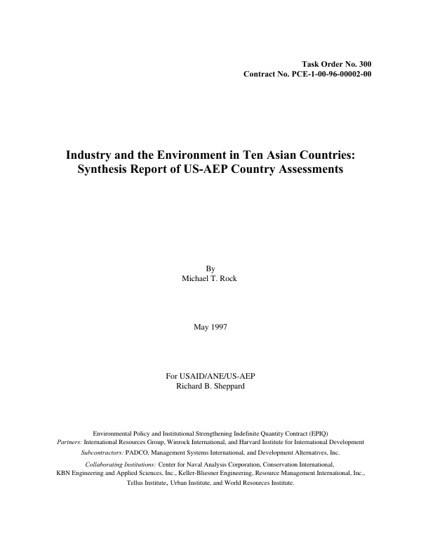 Industry and the environment in ten Asian countries : synthesis report of US-AEP country assessments