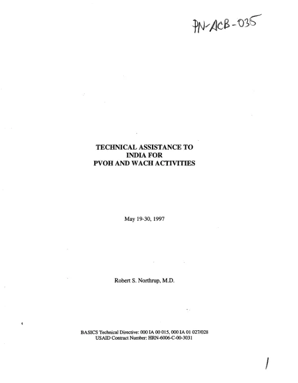 Technical assistance to India for PVOH [private voluntary organizations for health] and WACH [women and child health] activities