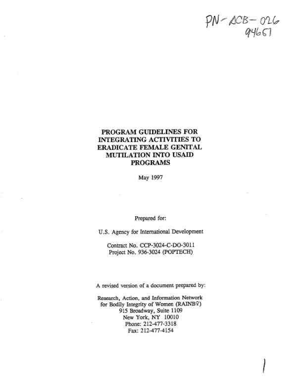 Program guidelines for integrating activities to eradicate female genital mutilation in USAID programs