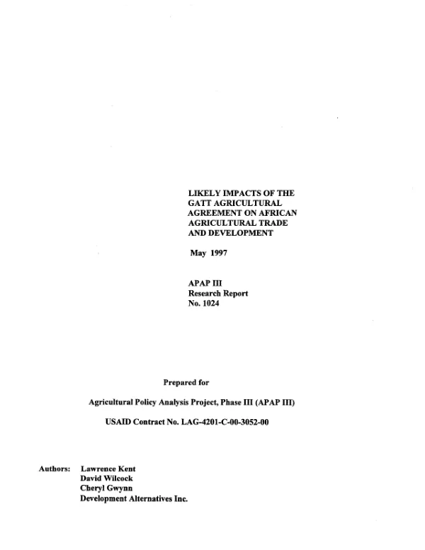 Likely impacts of the GATT [General Agreement on Tariffs and Trade] agricultural agreement on African agricultural trade and development
