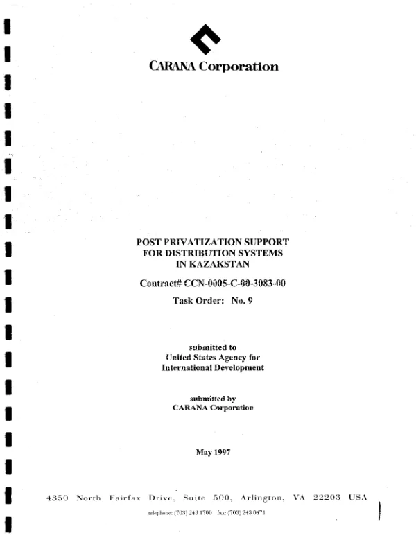 Post privatization support for distribution systems in Kazakstan
