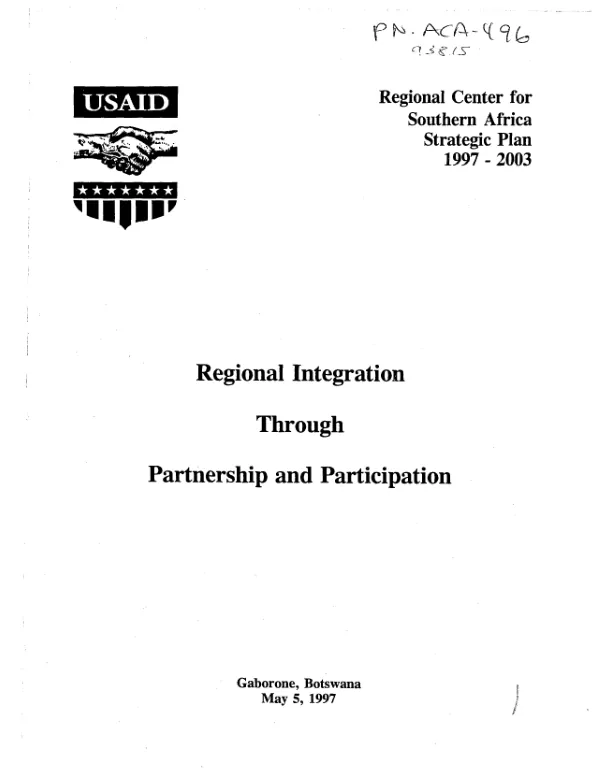 Regional integration through partnership and participation : Regional Center for Southern Africa strategic plan, 1997-2003