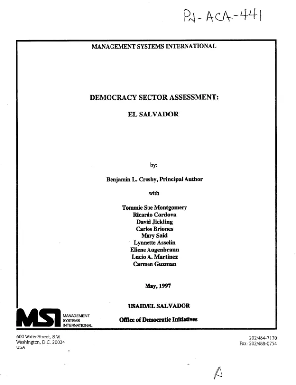 Democracy sector assessment : El Salvador