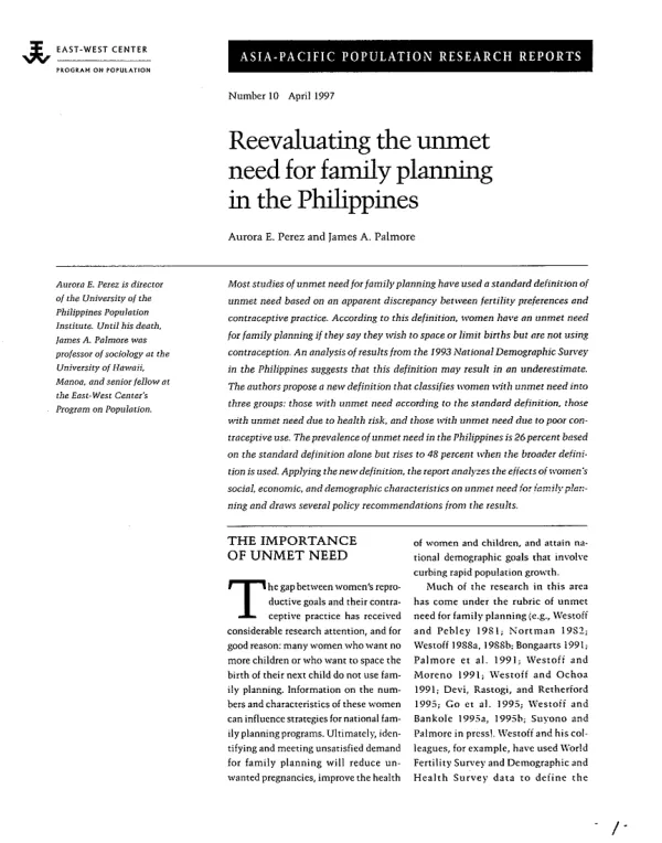 Reevaluating the unmet need for family planning in the Philippines