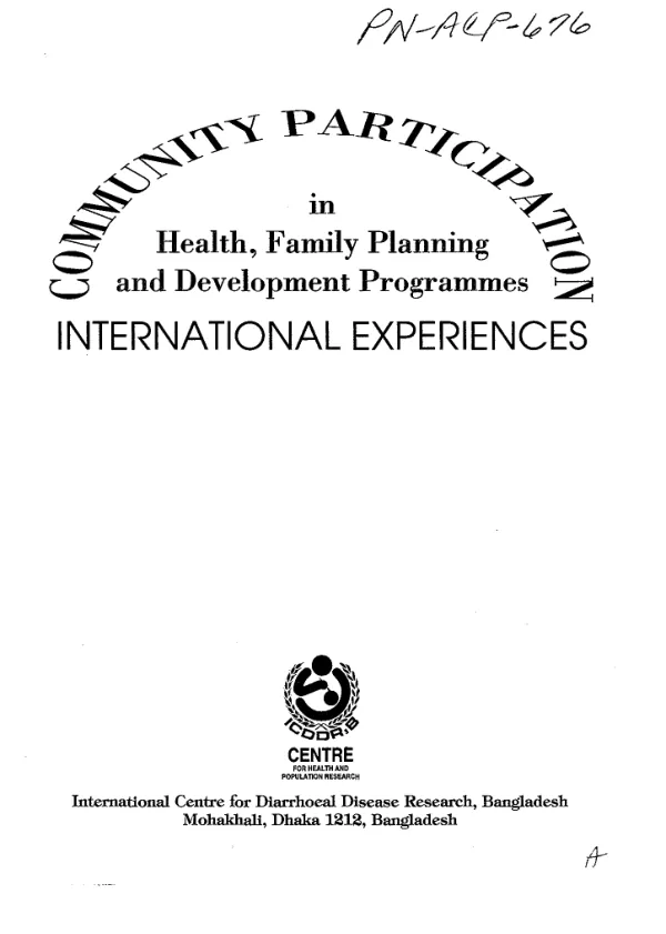 Community participation in health, family planning and development programmes : international experiences