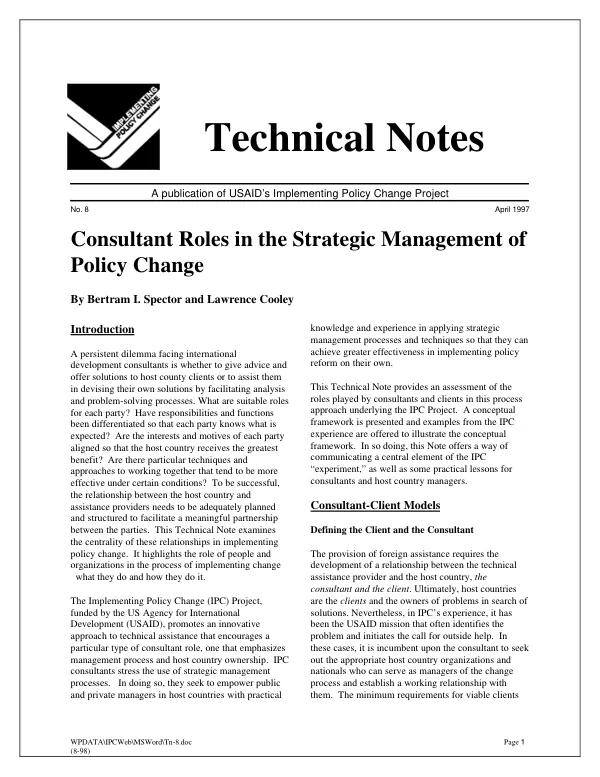 Consultant roles in the strategic management of policy change
