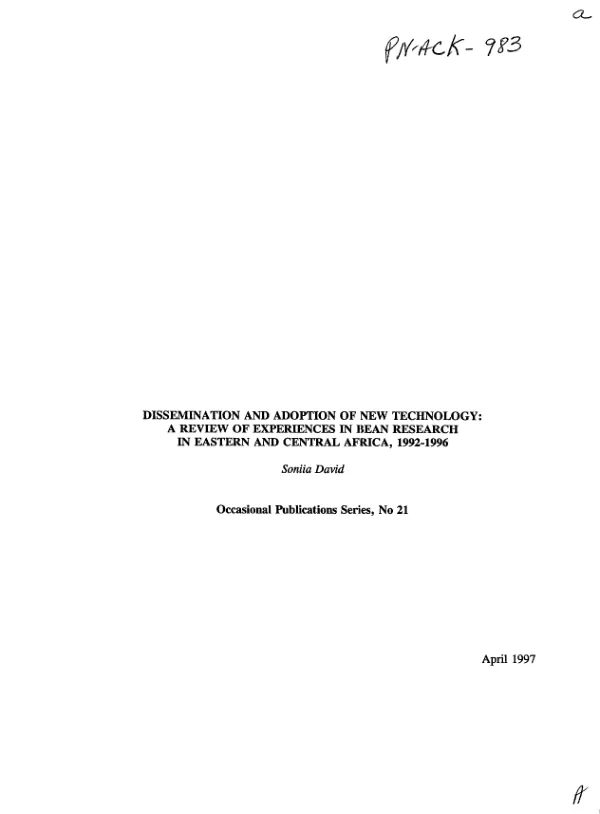 Dissemination and adoption of new technology : a review of experiences in bean research in Eastern and Central Africa, 1992-1996