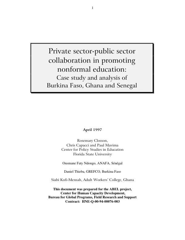 Private sector-public sector collaboration inpromoting nonformal education : case study and analysis of Burkina Faso, Ghana and Senegal