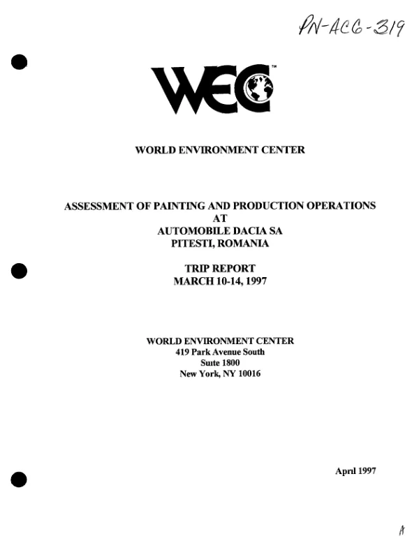 Assessment of painting and production operations at Automobile Dacia SA Pitesti, Romania : trip report, March 10-14, 1997