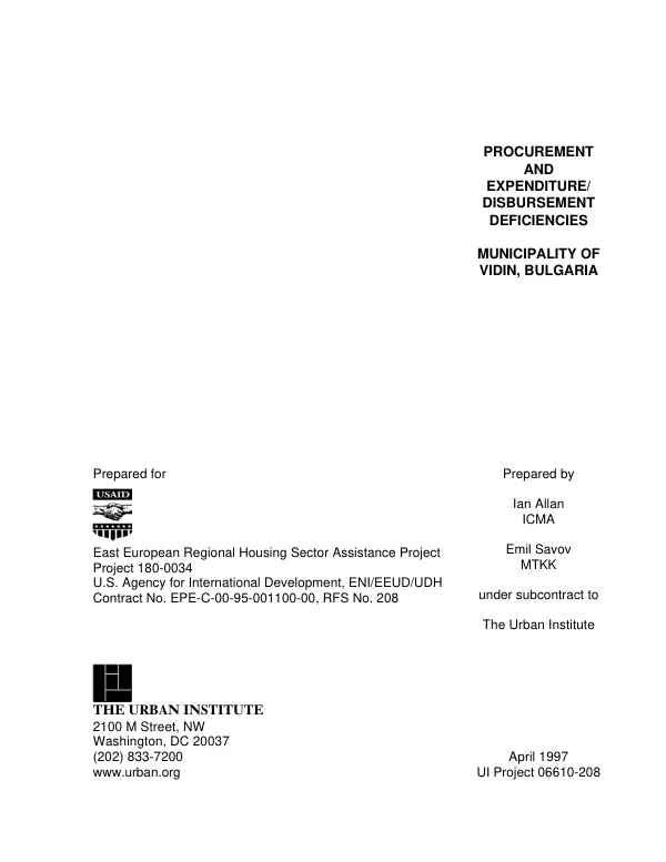 Procurement and expenditure/disbursement deficiencies : municipality of Vidin, Bulgaria
