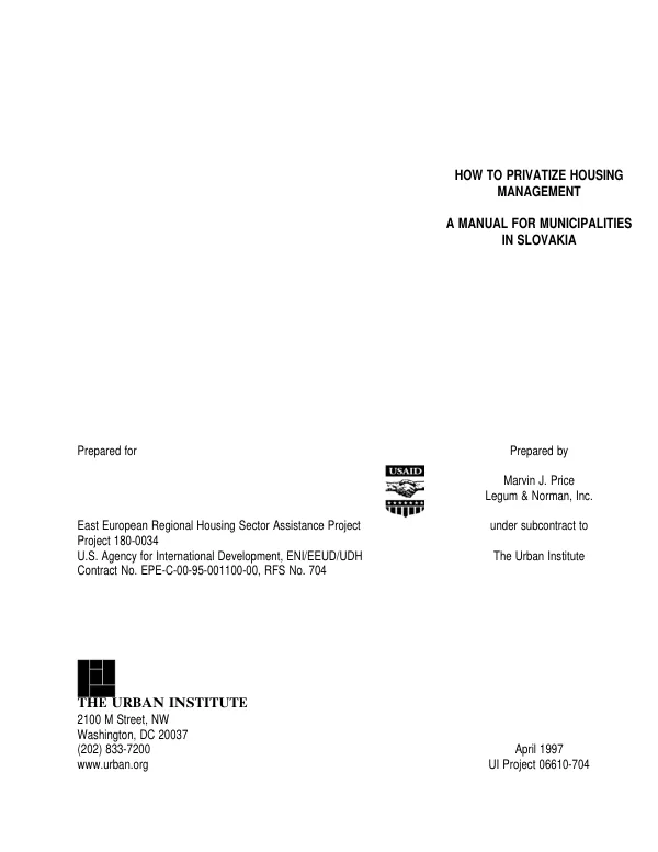 How to privatize housing management : a manual for municipalities in Slovakia