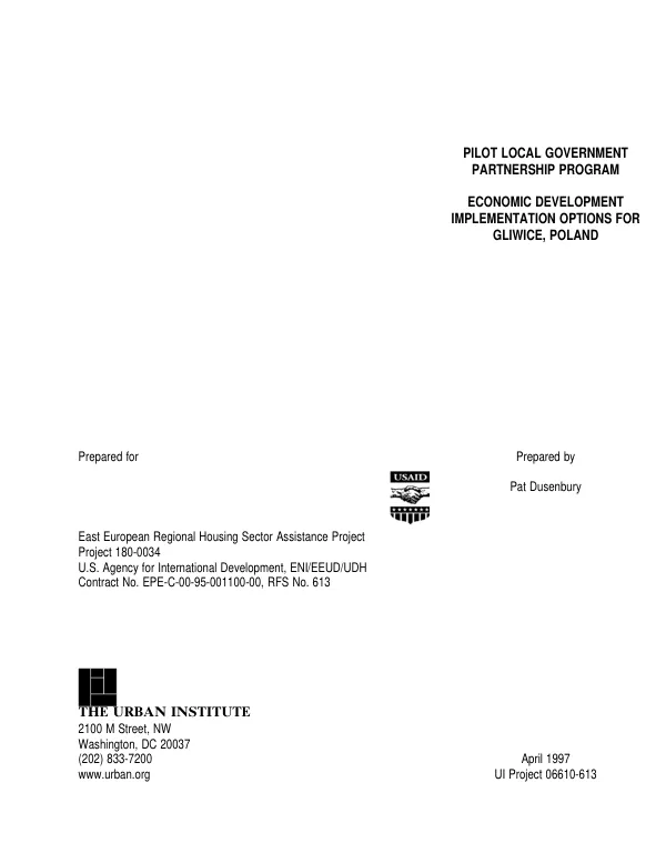 Pilot local government partnership program [LGPP] : economic development implementation options for Gliwice, Poland