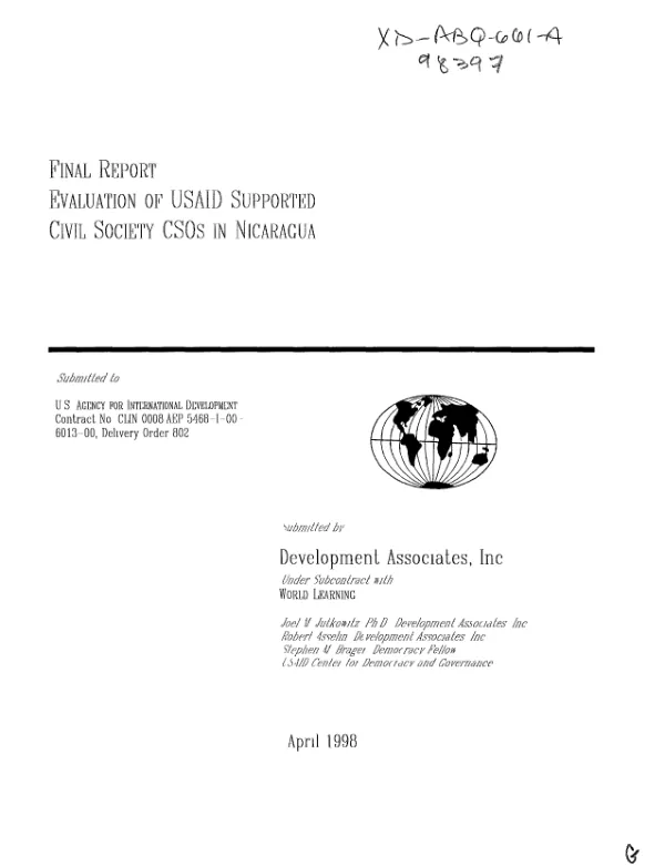 Final report : evaluation of USAID supported civil society of CSOs [civil society organizations] in Nicaragua