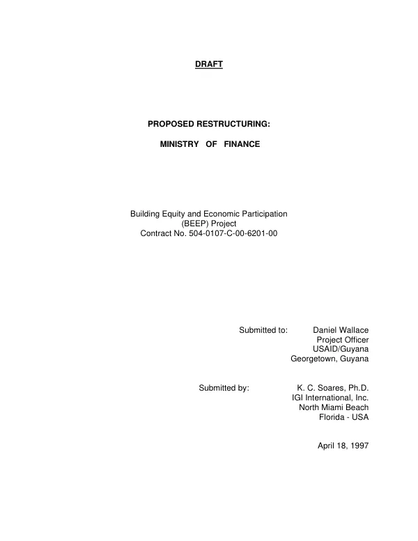 Proposed restructuring : Ministry of Finance