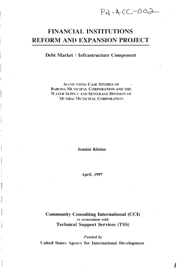 Accounting case studies of Baroda Municipal Corporation and the Water Supply and Sewerage Division of the Mumbai Municipal Corporation