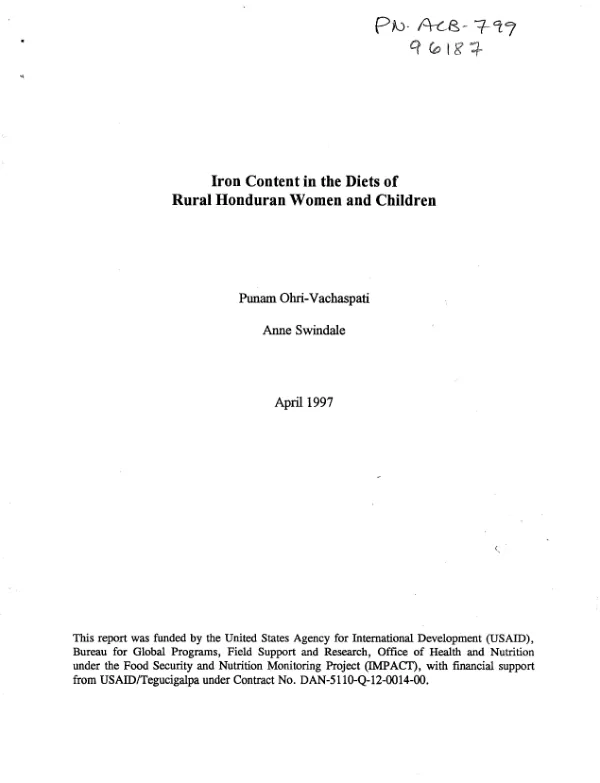 Iron content in the diets of rural Honduran women and children