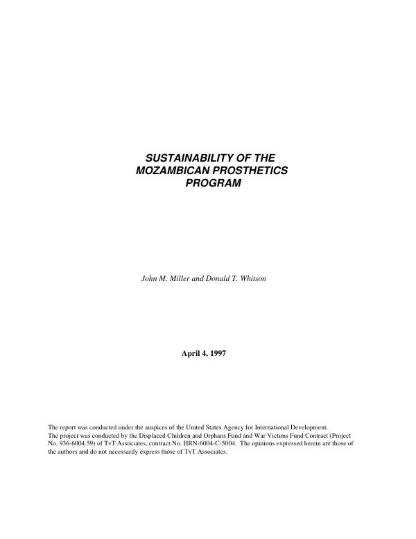 Sustainability of the Mozambican prosthetics program