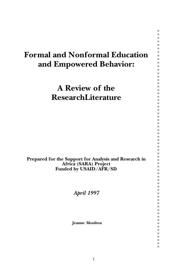 Formal and nonformal education and empowered behavior : a review of the research literature