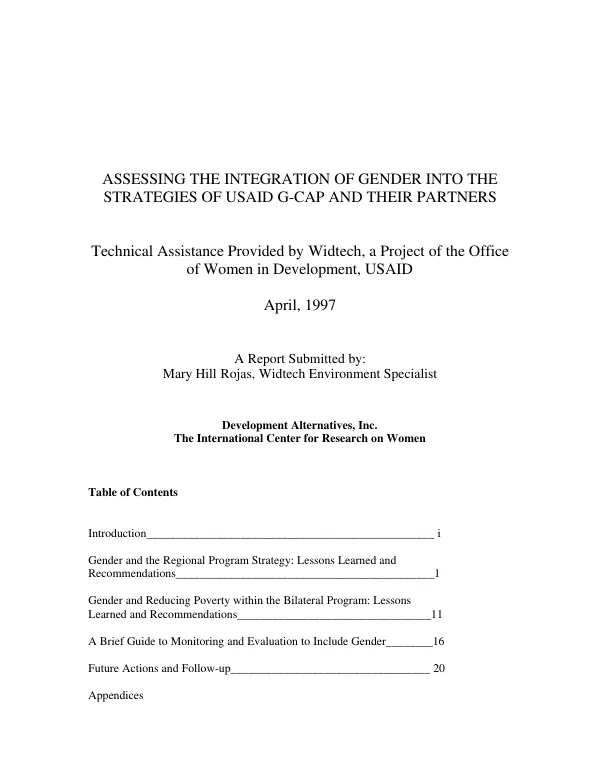 Assessing the integration of gender into the strategies of USAID/Guatemala and the Central American program