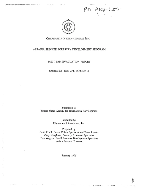 Albania private forestry development program : mid-term evaluation report -- contract no. EPE-C-00-95-00127-00