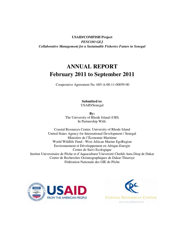 USAID/COMFISH project "PENCOO GEJ" : collaborative management for a sustainable fisheries future in Senegal : annual report, February 2011 to September 2011