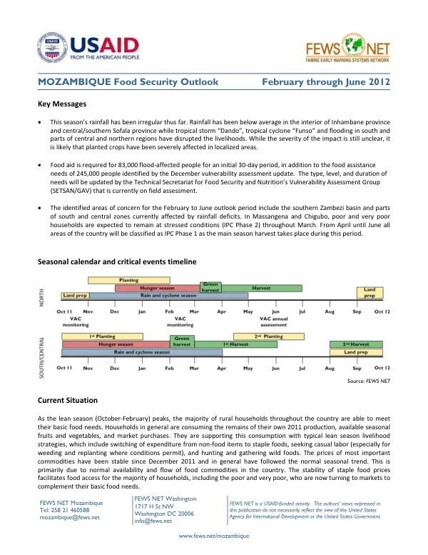 Mozambique food security outlook, February through June 2012