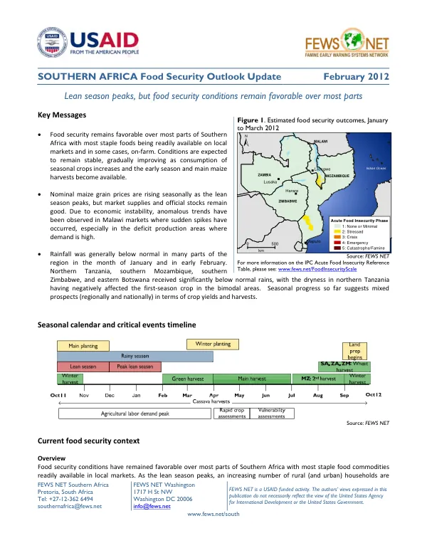 Southern Africa food security outlook update, February 2012