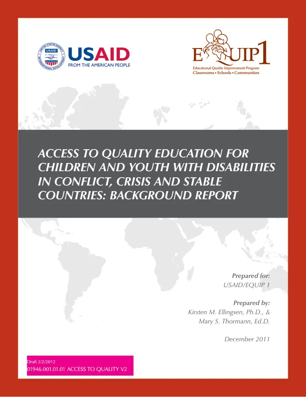Access to quality education for children and youth with disabilities in conflict, crisis and stable countries : background report