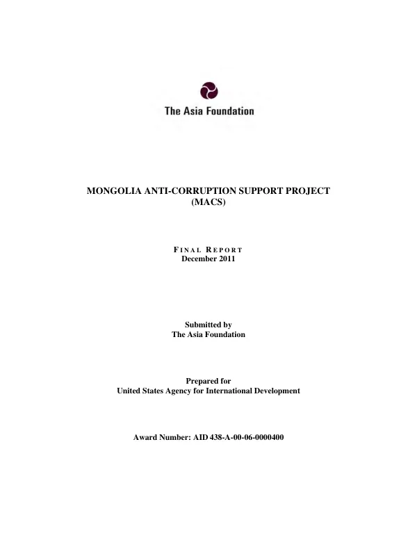 Mongolia anti-corruption support project (MACS) : final report : December 2011