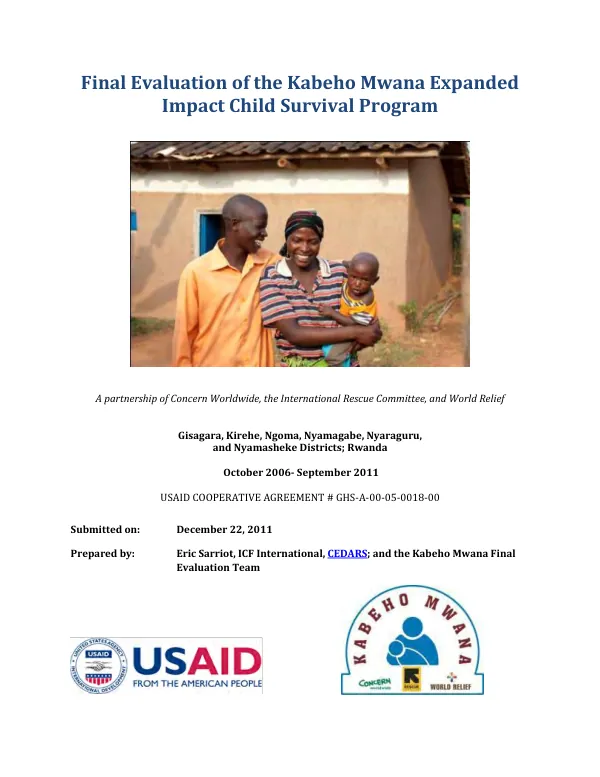 Final evaluation of the kabeho mwana expanded impact child survival program